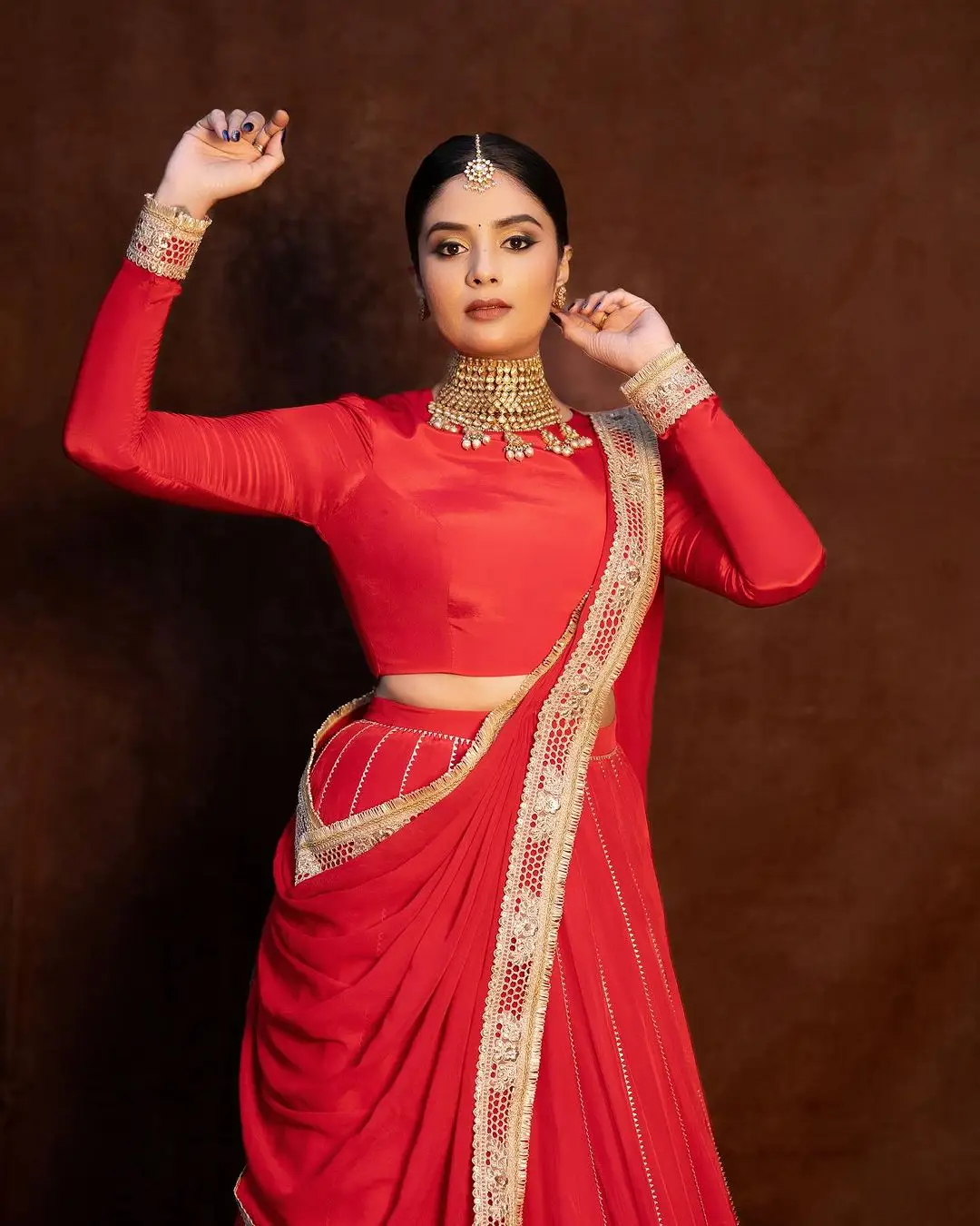 ETV Actress Sreemukhi in Red Lehenga Choli